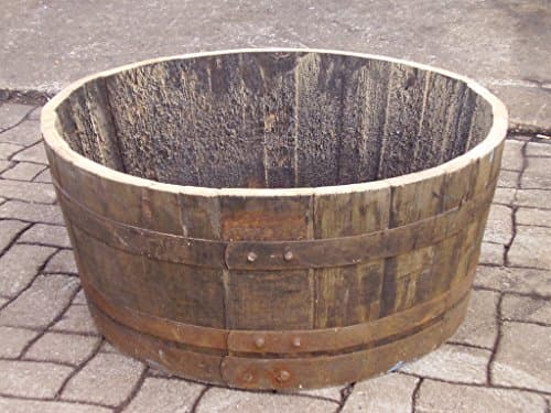 Image of Half Oak Whiskey Barrel WITH DRAINAGE HOLES garden planter, tub, trough for plants from Buttercup Farm