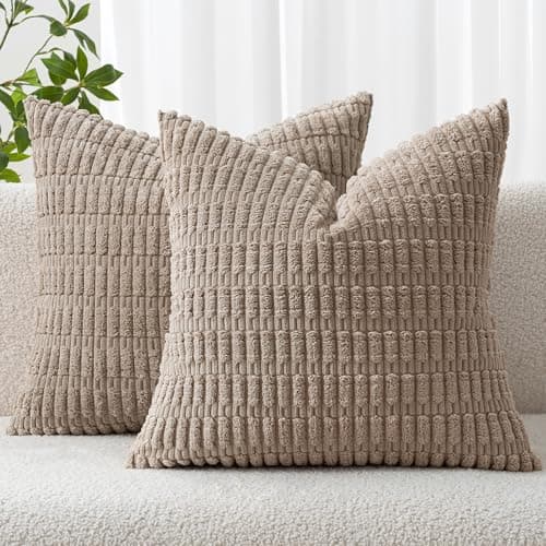 Image of MIULEE Pack of 2 Cushion Covers 45x45 cm Corduroy Light Brown Square Decorative Throw Pillow Covers 18x18 Inch Boho for Living Room Sofa Bedroom
