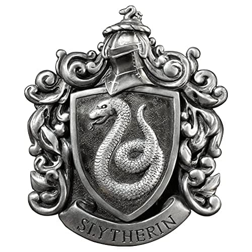 Image of The Noble Collection Harry Potter Slytherin Crest Wall Art - 11in (28cm) Elegant Silver Resin Wall Plaque - Officially Licensed Film Set Movie Props Gifts