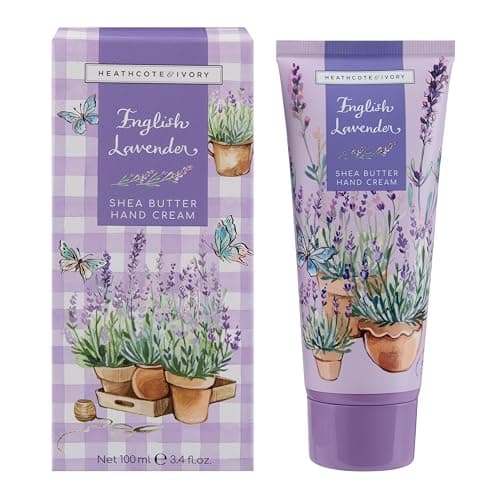 Image of Heathcote & Ivory Hand Cream 100ml, Lavender Scented Moisturiser, Shea Butter, Essential Oil, Argan Oil, Travel Size, Vegan and Cruelty Friendly, Beauty Gift for her