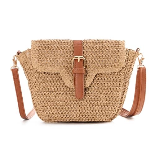 Image of EVEOUT Straw Cross-Body Bag for Women Girl Summer Boho Cute Raffia Woven Beach Shoulder Bag for Vacation Travel