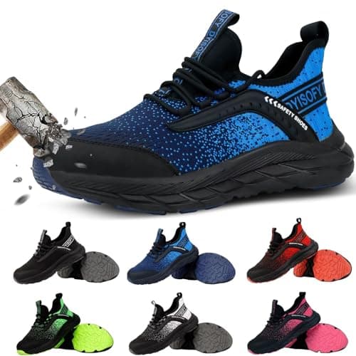 Image of DYISOFY Safety Trainers Men Women Work Shoes Steel Toe Cap Composite Lightweight Breathable Comfortable Summer Blue 8