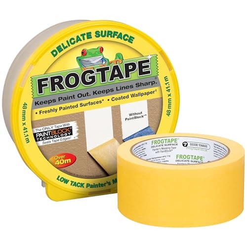 Image of Frog Tape Yellow Delicate Surface Painters Masking Tape 48mm x 41.1m. Indoor painting and decorating for sharp lines and no paint bleed