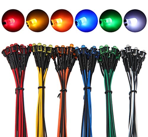Image of Lyeteung 60 PCS 5mm 12V Prewired LED Diodes Light with Diffused Colored Lens, White Red Orange Yellow Blue Green, 20cm Prewired LED Light Emitting Diode + 60 PCS 5mm Plastic LED Holder