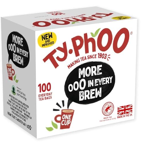 Image of Typhoo • 100 One Cup Black Tea Bags • Ethically Sourced Tea Leaves • Packed in the UK • Refreshing Everyday Blend • Bold and Full of Flavour • Delivers One Perfect Cup Everytime • Vegetarian Friendly