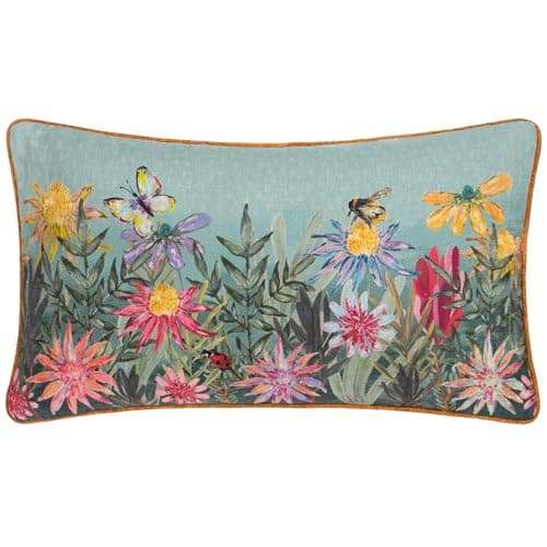 Image of furn. Wylder Nature Country Wilds Blossom Meadow Printed Polyester Filled Cushion - Sky Blue - 30x50cm