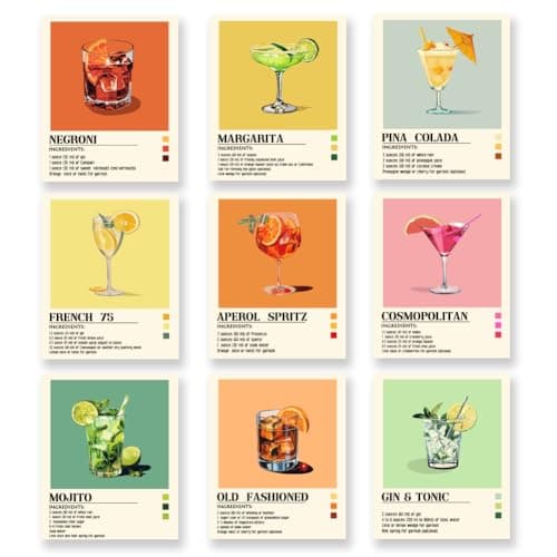 Image of SUPERDANT 9 Pcs Cocktails Canvas Wall Art Cocktail Pictures for Living Room Mojito Poster Bar Wall Painting for Kitchen Cafeteria Bar Summer Party (No Fram)