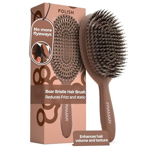 Image of FRAMAR Soft Boar Bristle Hair Brush - Boars Hair Brush For Women, Brush For Fine Hair, HairBrush for Women, HairBrush Boar Bristles – Chocolate