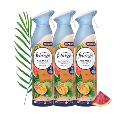 Image of 3 x Febreze Air Mist Air Freshener Spray 185ml, variety to choose from, bathroom and room air fresheners bundle (Fruity Tropics)