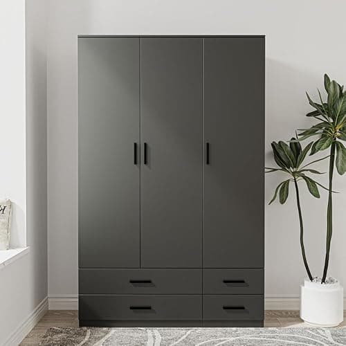 Image of URBNLIVING Modern 3 Door 4 Drawer Wardrobe with Hanging Rail, Bedroom Furniture, Storage Shelf Clothes Organiser Stylish Design, Ample Storage Solution