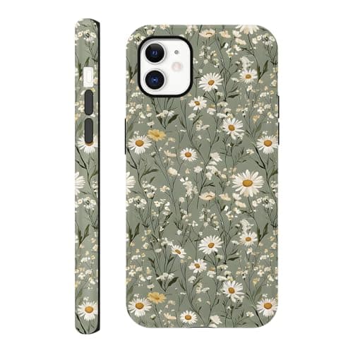 Image of Foonary Floral Cute Print Case for iPhone 11 6.1", Preppy Girly Aesthetic Dsign Flower Pattern for Girl Women, Shockproof Slim Soft TPU and Hard PC Frosted Double Protective Cover, Green