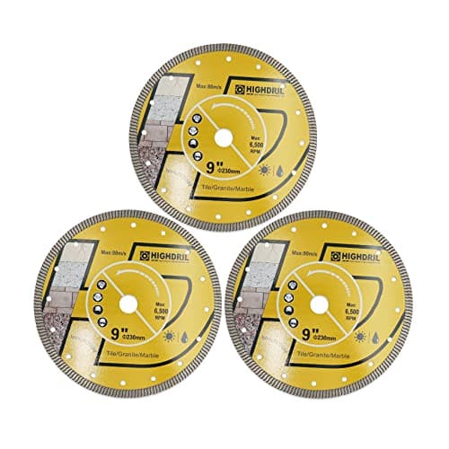 Image of HIGHDRIL Diamond Saw Blade - 3Pcs 230MM Diamond Tile Blade with 22.23MM Arbor, Dry or Wet Cutting Disc for Porcelain Tile Ceramic Granite Marble Hard Material Masonry