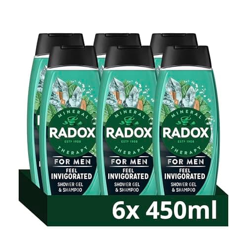 Image of Radox Mineral Therapy Feel Invigorated 2-in-1 Shower Gel & Shampoo Body Wash uniquely blended with herbs, sea salt and a cedarwood & mint scent for a refreshing experience 6x 450 ml
