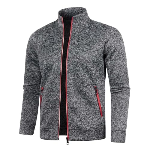 Image of Full Zip Jumper - Long Sleeve Zip Up Sweatshirt Pullover Tops for Men, Gym Fitness Lightweight Full Zipper Jacket, No Hood Cardigan, Casual