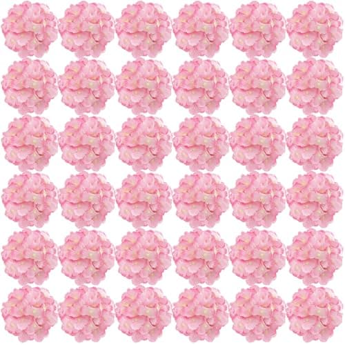 Image of FagusHome 35 Pcs Silk Hydrangea Heads Artificial Flowers Heads with Stems Fake Hydrangea Flowers Head Diameter 7 Inches for Home Wedding Décor (Dark Pink)