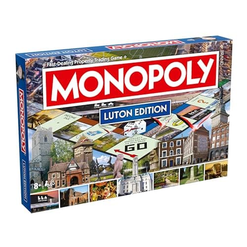 Image of Winning Moves Luton Monopoly Board Game, Advance around the board and trade your way to success, gift for ages 8 plus