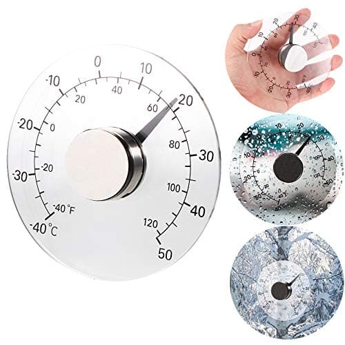 Image of ALLOMN Outdoor Thermometer, Transparent Round Outdoor Window Battery-free Self Adhesive Waterproof Home Thermometer, -40 to 50 Celsius, 10.7cm Diameter
