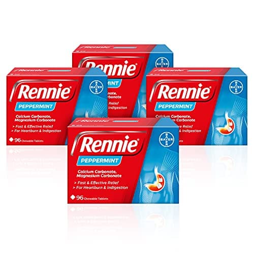 Image of Rennie Antacids, Peppermint Flavour Heartburn Relief and Indigestion Tablets, Fast and Effective Relief for Acid Reflux, 4 Packs of 96 (384 total)