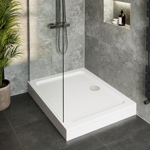 Image of Hydrolux® 1000 x 900 x 140mm White Bathroom Shower Tray for Enclosures Cubicles & Wet Room with Waste + Riser Kit, Rectangular