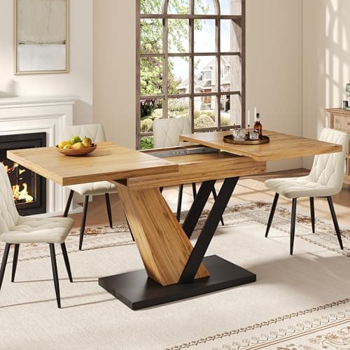 Image of BTM Extendable Dining Table 120-160 x 75.5 cm Dining Room Extending Kitchen Table for Small Spaces Natural+Black(Only Table)