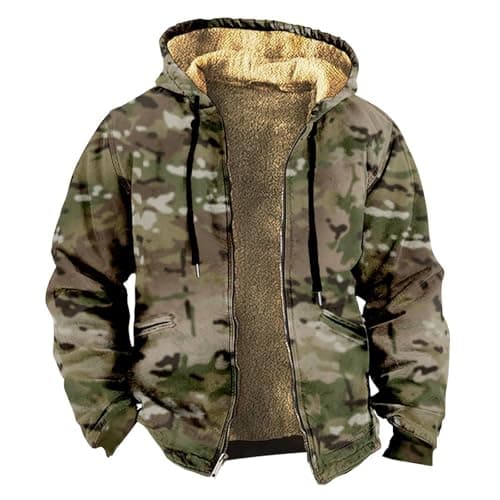 Image of Cocila Winter Jackets for Men UK Thermal Puffer Long Sleeve Coats Parka Outdoor Parka Jacket Mid-Length Outerwear Coat Fleece Lined Jackets with Pockets Camo L