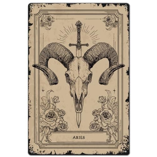 Image of SUPERDANT Horoscope Tin Signs Astrology Metal Signs Aries Tarot Wall Plaque Funny Signs and Plaques Iron Poster for Home Livingroom Garage Coffee Bar Man Cave Vintage Decor