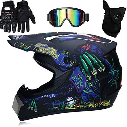 Image of Professional Motocross Helmet for Kids & Adults – Off Road Motorcycle Helmet with Goggles, Gloves & Face Cover, Lightweight ATV Dirt Bike Helmet Set (L (59-60cm))