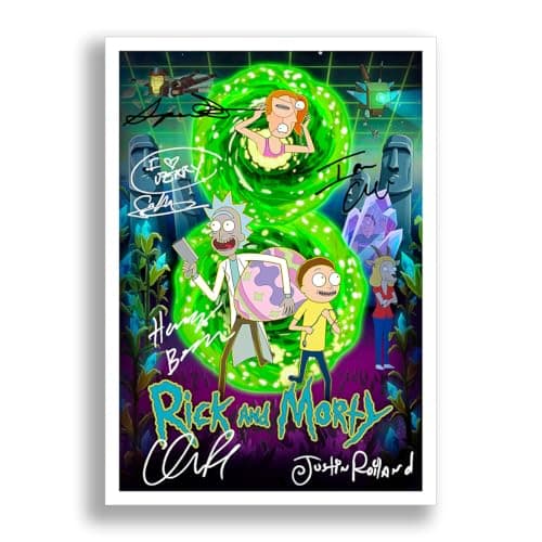 Image of Mounted Gifts Trading Rick & Morty S8 TV Cast Signed A4 Poster Photo Print Framed Autograph Gift Show Justin Roiland Chris Parnell (A4 Poster Only)