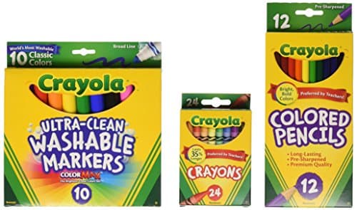 Image of CRAYOLA Back To School Supplies, Grades 3-5, Ages 7, 8, 9, 10, Contains 24 Crayons, 10 Washable Broad Line Markers, and 12 Colored Pencils