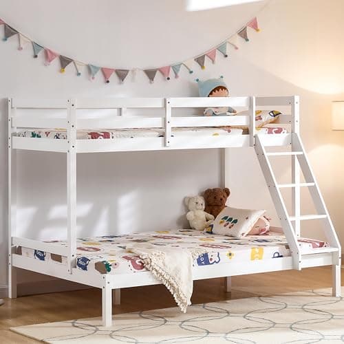 Image of Vida Designs Sydney Triple Sleeper Bunk Bed Frame with Ladder | White | Solid Pine Wood | 3ft & 4ft6 | Versatile Design Sleeps 3+ People | Safety Guardrails | Bedroom Furniture for Children