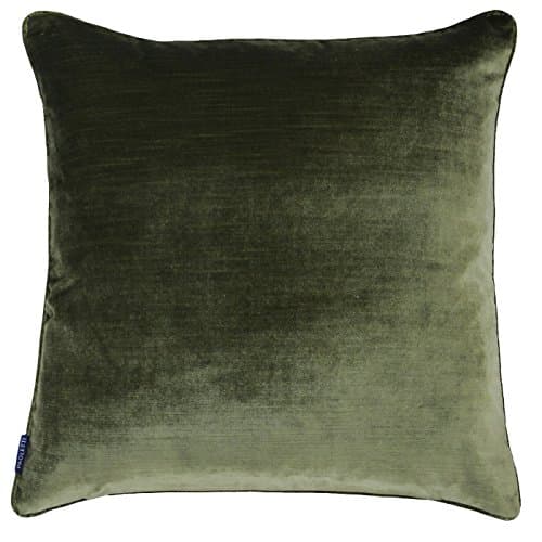 Image of Riva Paoletti Luxe Velvet Cushion Cover - Olive Green - Soft Velvet Feel Fabric - Reversible - Hidden Zip Closure - Machine Washable - 100% Polyester - 55 x 55cm (22" x 22" inches)