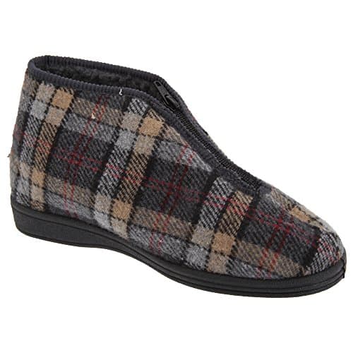 Image of Sleepers Mens Jed II Thermal Zip Check Bootee Slippers (8 UK) (Grey)
