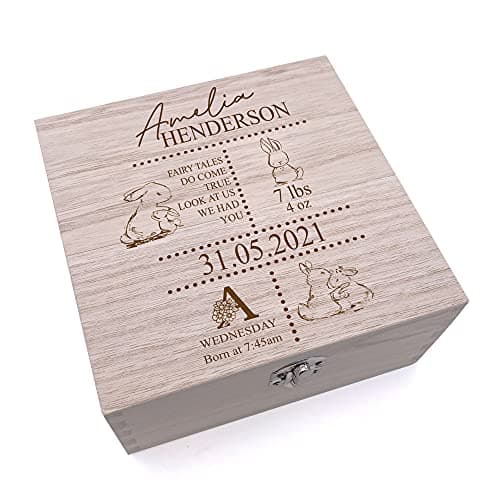 Image of ukgiftstoreonline Personalised baby Wooden Memory Box Gift With birth Details