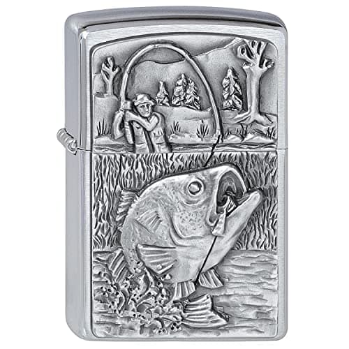 Image of Zippo - Windproof Lighter, Bass Fishing, Brushed Chrome, Emblem, Refillable, Reusable, Windproof Design, Gift Box, Made in the USA