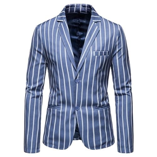 Image of Tiwate Men's Casual Pinstripe Sport Coat Single Breasted Business Suit Jackets Notch Lapel Classic Fit Printed Blazer Coat (XL,Blue)