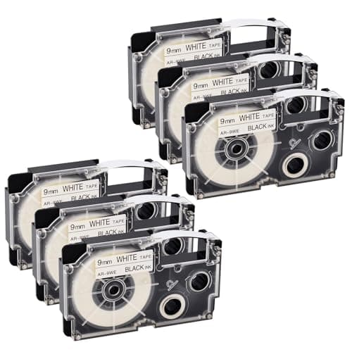 Image of NineLeaf Compatible for Casio Label Maker XR-9WE XR-9WE1 9mm x 8m Black On White Label Tapes for Casio KL-60 100 120 200 300 750 780 820 2000 7000 7200 7400 8100 8200 P1000 Label Printers, 6PK