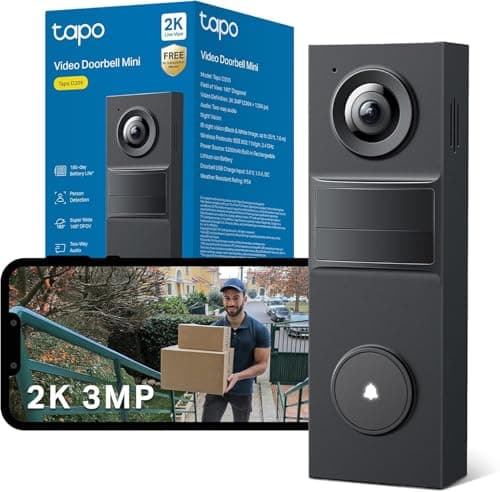 Image of Tapo D205 2K 3MP Battery Doorbell Wireless, No Monthly Fee,160° FOV Ultra-Wide,Video Doorbell Wireless,2 Way Audio, TP-Link AI Detection,180 Days Battery,IP54,APP Control, Alexa/Google Home