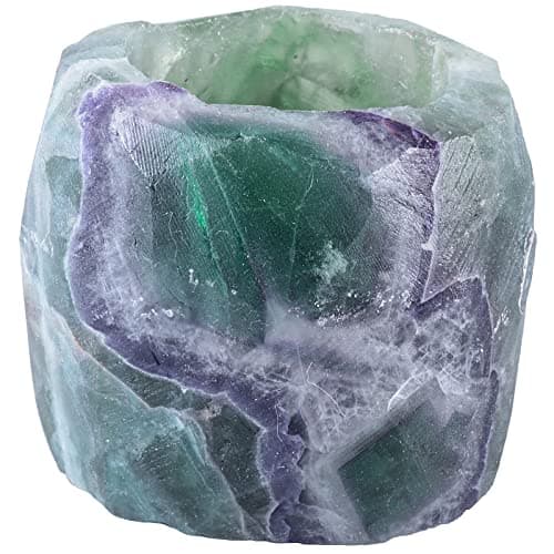 Image of KYEYGWO Fluorite Natural Crystal Candle Holder Ornament, Healing Crystal Stone Candle Holder Elegant Look Tea Light Holder Candle Sets for Decoration