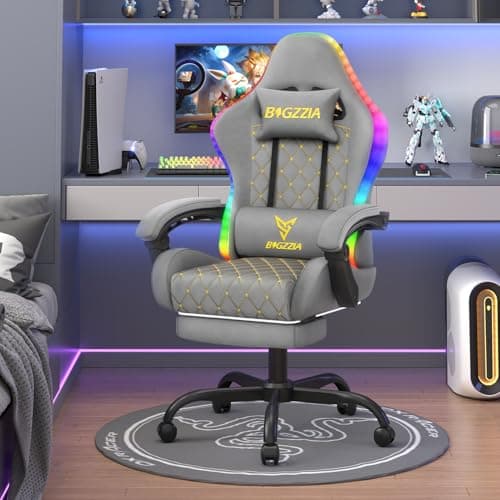 Image of Racingreat Gaming Chair with Led Lights | Ergonomic Racing Style Gamer Chair/High Back, Lumbar Support, Recliner, Footrest (Grey)