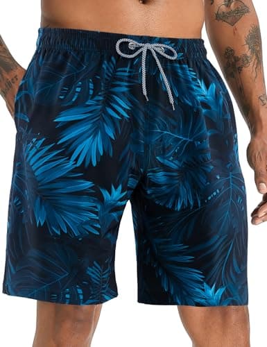 Image of APTRO Men's Swim Trunks Swimming Shorts Board Shorts Quick Dry Beach Shorts Big and Tall Swim Shorts Leaves Navy MK288 M