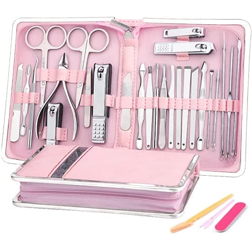 Image of SONGQEE Manicure Set 29PCS Nail Set Nail Clipper Kit for Women/Men,Manicure & Pedicure Sets Nail Clipper Set Professional Stainless Steel Pedicure Set Fashion Grooming Tools for Women (Pink Leather)