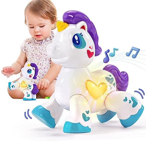 Image of hahaland Unicorn Toys for 1 Year Old Girl, Montessori Toys Musical Light up Kid Girl Interactive Travel Toys Baby Toys 12-18 Months 1+ Year Old Travel & Birthday Gift