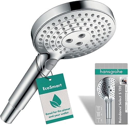 Image of hansgrohe Raindance Select S - water-saving shower head 9 l/min (EcoSmart), hand shower round (⌀ 120 mm) with 3 sprays, with anti-limescale function, chrome
