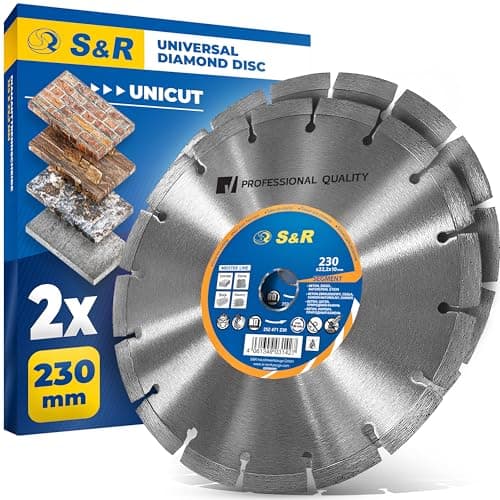 Image of S&R Professional Diamond Cutting Disc 230 x 22.23 mm UNICUT – 2-Piece Set for Angle Grinders | Concrete, Natural Stone, Brick, Masonry | Dry Cutting | Long Service Life