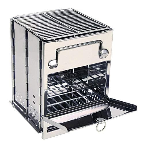 Image of REDCAMP Large Camping Wood Burning Stove, Stainless Steel Compact Portable Foldable Folding Mult Fuel Camp Stove, Perfect for Backpacking Hiking Travelling Outdoor Cooking Picnic BBQ, Large