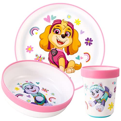 Image of Paw Patrol 3pcs Reusable Bicolor Premium Kids Dinner Tableware Set Plate, Bowl & Tumbler, Free