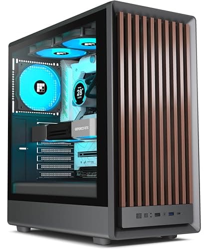 Image of FOIFKIN M1 PC Case ATX with 4 PWM ARGB Fans, Front in Walnut Wood,Computer Case Mid-Tower,High Airflow,240mm Radiator Support,ATX Case Black,Gaming PC Case,Type-C(Black, M1)