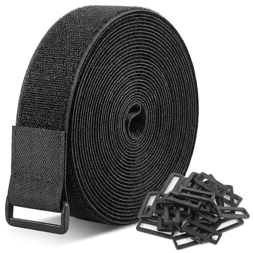 Image of 5 Metre Roll Heavy Duty Strips with 25 Buckles, Cable Ties, Cut to Length Reusable Hook and Loop Cable Ties Organizer for Home Office Garage Storage, Black