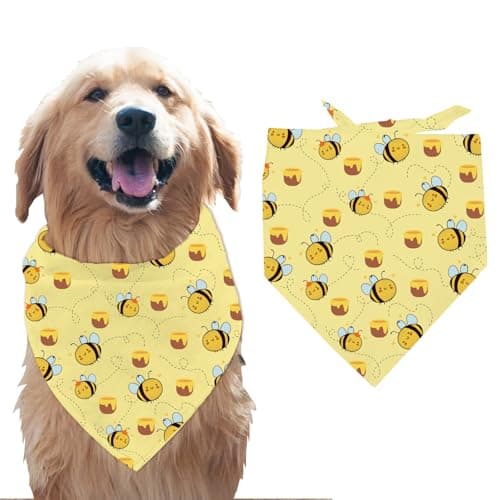 Image of arricraft 1 Pc Pet Dog Bandana, Yellow Cotton Triangle Pet's Bandana Cute Bee Honey Washable Scarf Bibs Printed Pet Accessories Chief for Large Dogs and Pets 55x55x78cm/21.65x21.65x30.7"