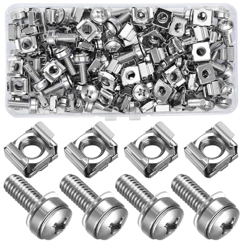 Image of 110 Pcs/55 Set Rack Mount Cage Nuts and Screws Kit, M6x20mm Server Rack Screws and Cage Nuts, Mount Server Cabinets Bolts and Washers for Audio Shelves Cabinets